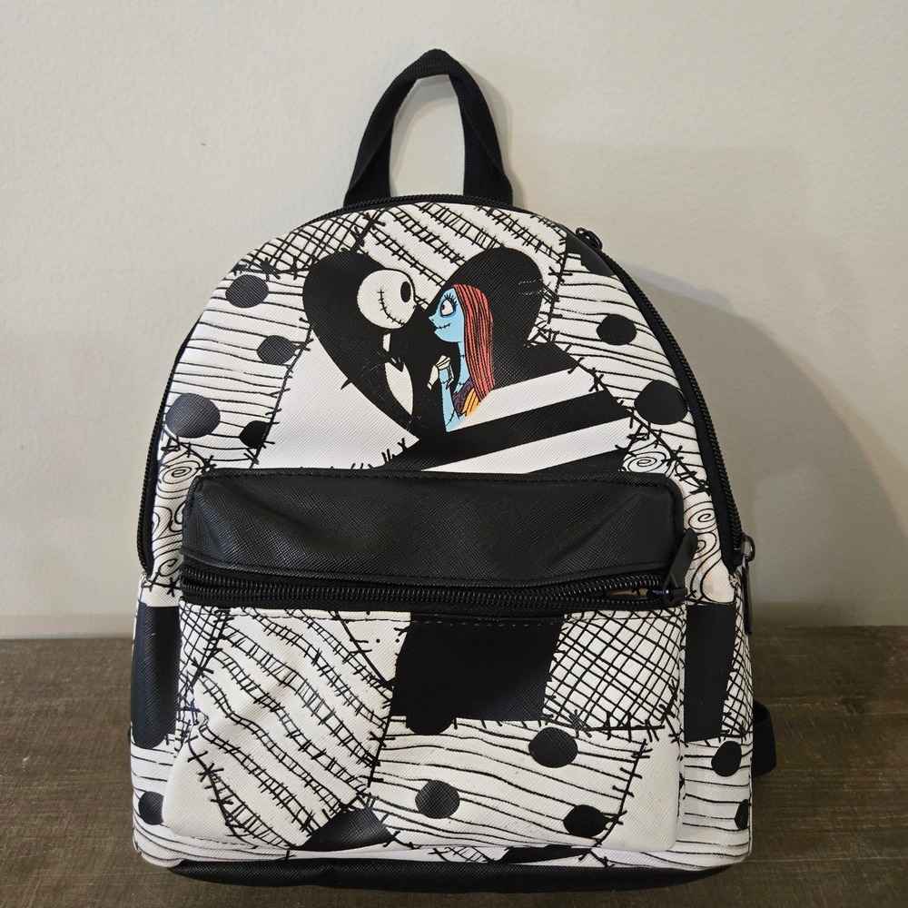Disney Nightmare Before Christmas Jack Sally Mini Backpack Black White Patchwork